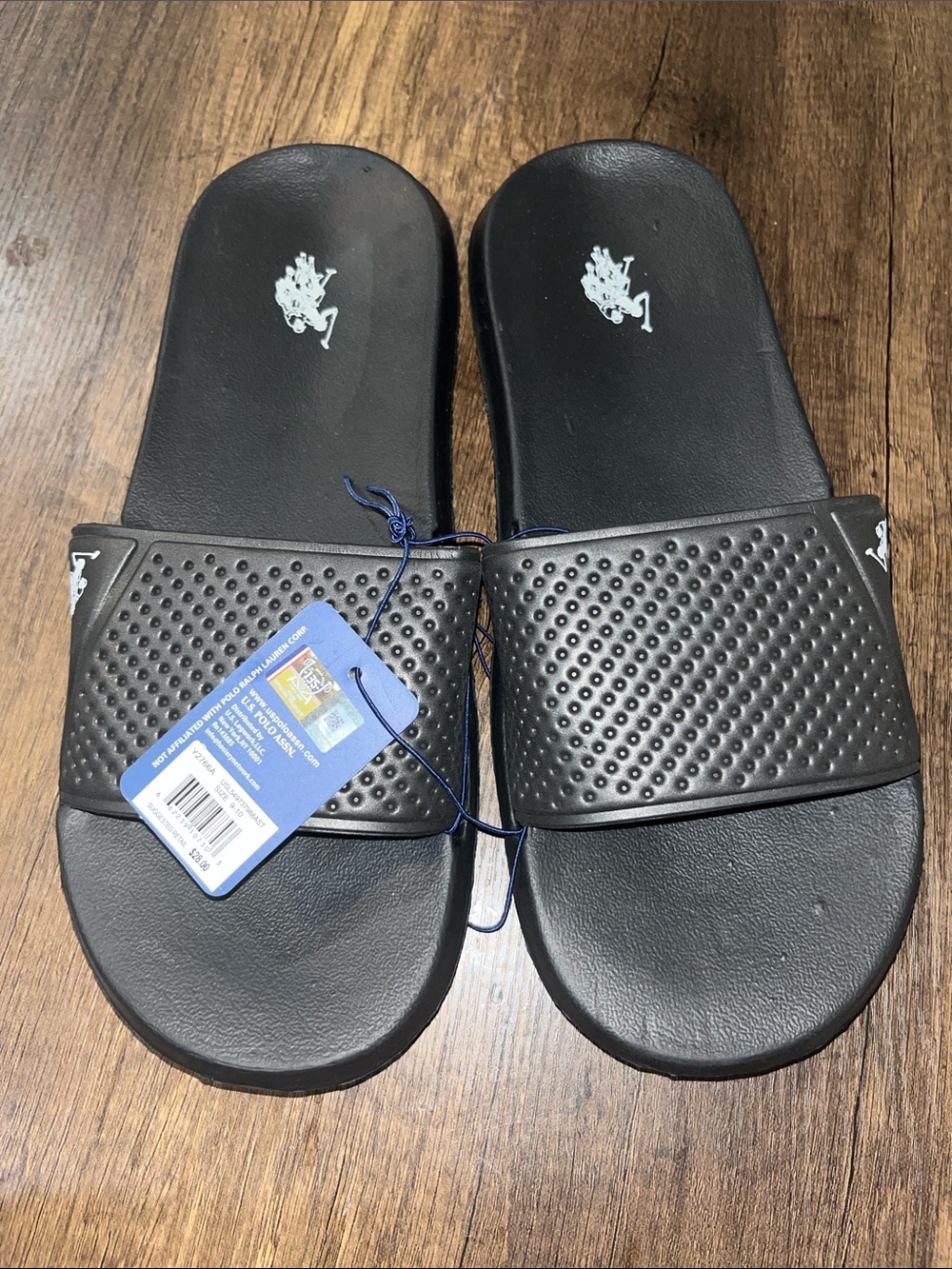 U.S. Polo Assn. Black Slide Sandals with White Logos size 9/10